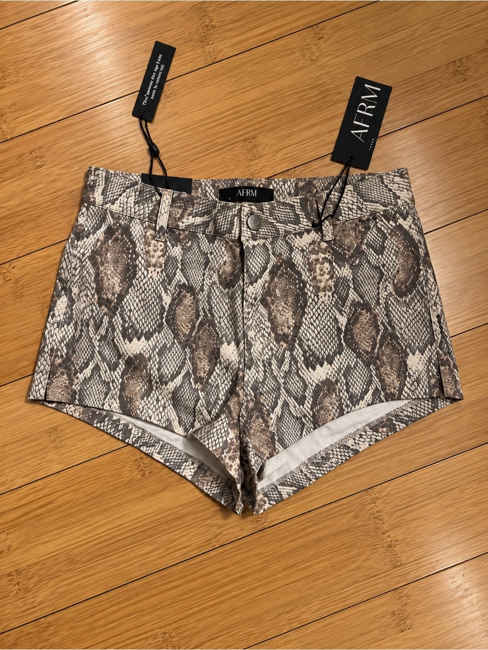 High-Rise Snake Print Women’s Shorts - Neutral Brown
